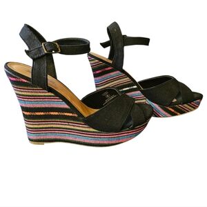 Soda Black Multi-Color Stripe Wedges - Wedge Girl Summer